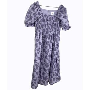 The Nines by HATCH Midi Dress Women Purple L Puff Sleeve Smocked Lined Maternity